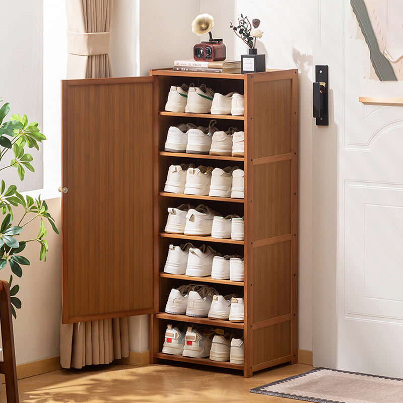 Traditional Chinese Style Rectangular Nan Bamboo Composite Board Multi-Layer Storage Shoe Cabinet 7/8-Tier For Entryway & Hallway