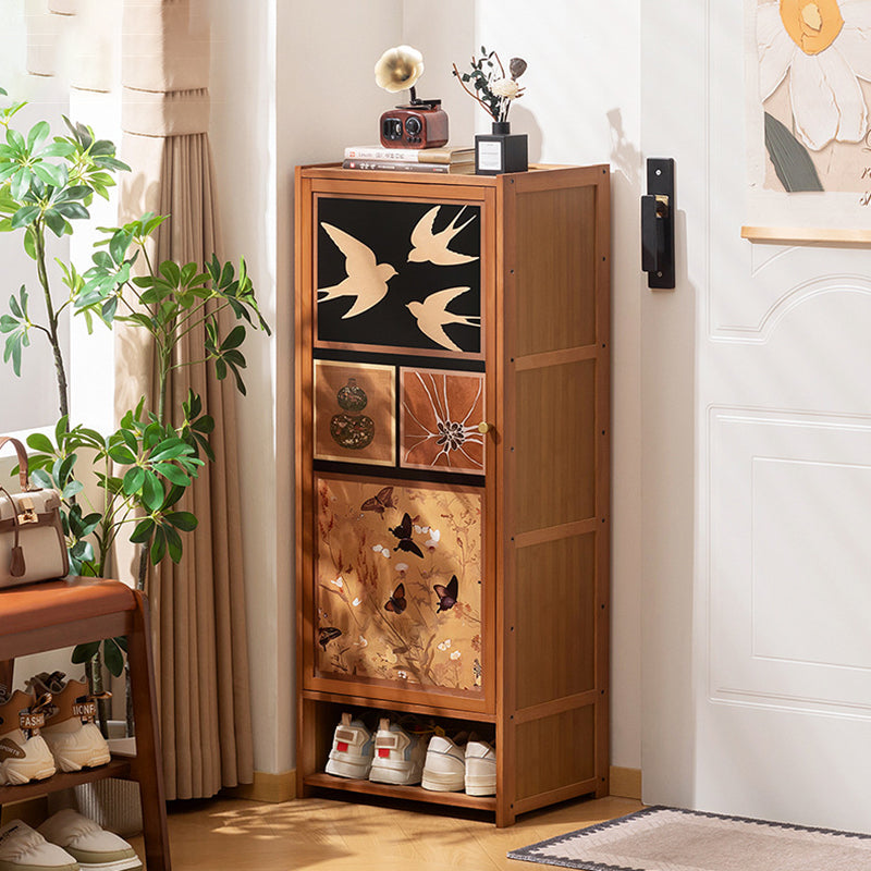 Traditional Chinese Style Rectangular Nan Bamboo Composite Board Multi-Layer Storage Shoe Cabinet 7/8-Tier For Entryway & Hallway