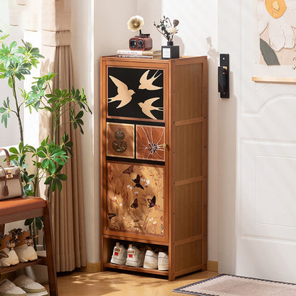 Traditional Chinese Style Rectangular Nan Bamboo Composite Board Multi-Layer Storage Shoe Cabinet 7/8-Tier For Entryway & Hallway