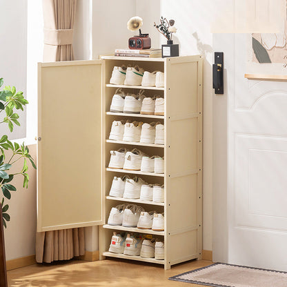 Traditional Chinese Style Rectangular Nan Bamboo Composite Board Multi-Layer Storage Shoe Cabinet 7/8-Tier For Entryway & Hallway