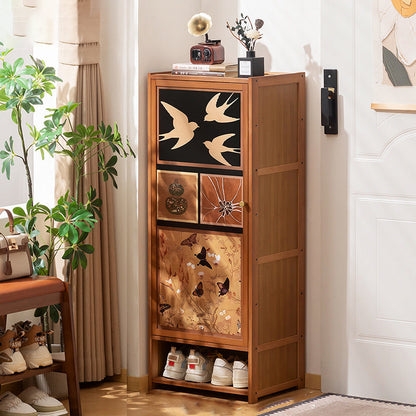 Traditional Chinese Style Rectangular Nan Bamboo Composite Board Multi-Layer Storage Shoe Cabinet 7/8-Tier For Entryway & Hallway
