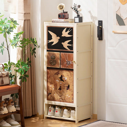 Traditional Chinese Style Rectangular Nan Bamboo Composite Board Multi-Layer Storage Shoe Cabinet 7/8-Tier For Entryway & Hallway