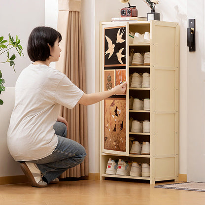 Traditional Chinese Style Rectangular Nan Bamboo Composite Board Multi-Layer Storage Shoe Cabinet 7/8-Tier For Entryway & Hallway