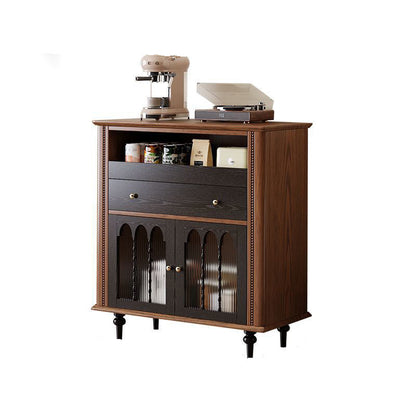 Traditional Vintage Rubberwood Striped Glass Pine Wood Solid Wood Multi-Layer Board Rectangular Sideboard 1-Drawer For Dining Room