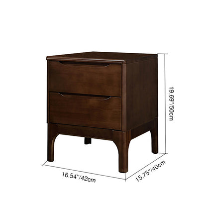 Modern Minimalist Solid Rubberwood Rectangular Nightstand 2-Drawers For Bedroom