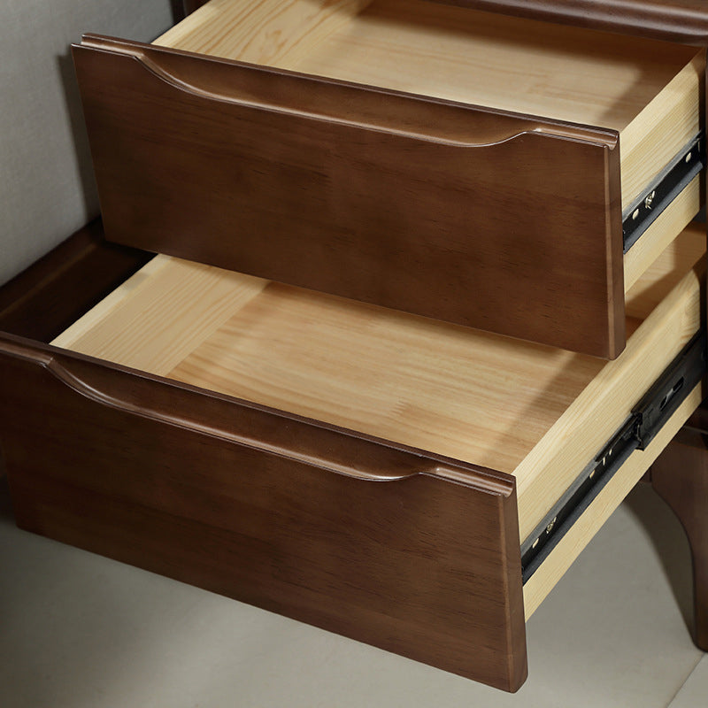 Modern Minimalist Solid Rubberwood Rectangular Nightstand 2-Drawers For Bedroom