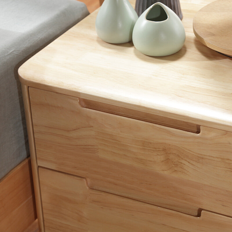 Modern Minimalist Solid Rubberwood Rectangular Nightstand 2-Drawers For Bedroom