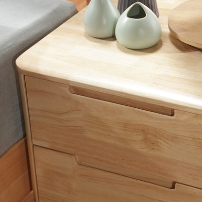 Modern Minimalist Solid Rubberwood Rectangular Nightstand 2-Drawers For Bedroom