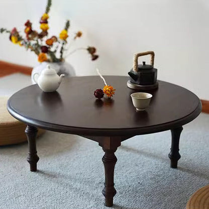 Modern Shabby Chic Pine Wood Round Tatami Bay Window Coffee Table 1-Tier For Living Room
