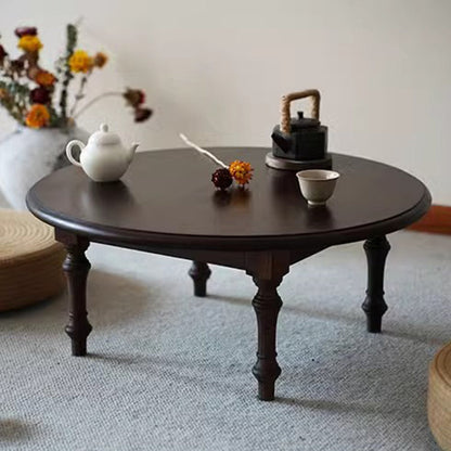 Modern Shabby Chic Pine Wood Round Tatami Bay Window Coffee Table 1-Tier For Living Room