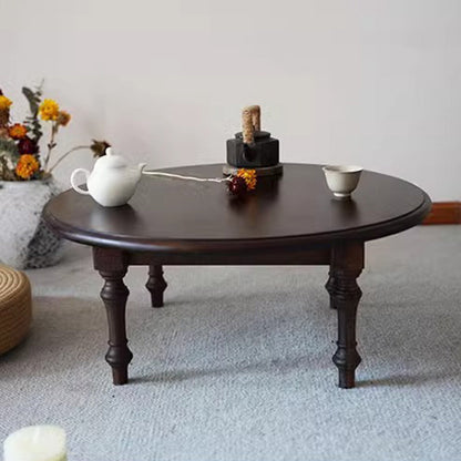 Modern Shabby Chic Pine Wood Round Tatami Bay Window Coffee Table 1-Tier For Living Room