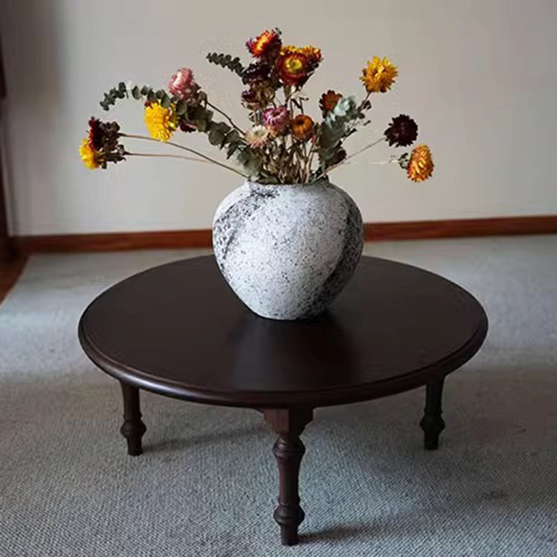 Modern Shabby Chic Pine Wood Round Tatami Bay Window Coffee Table 1-Tier For Living Room