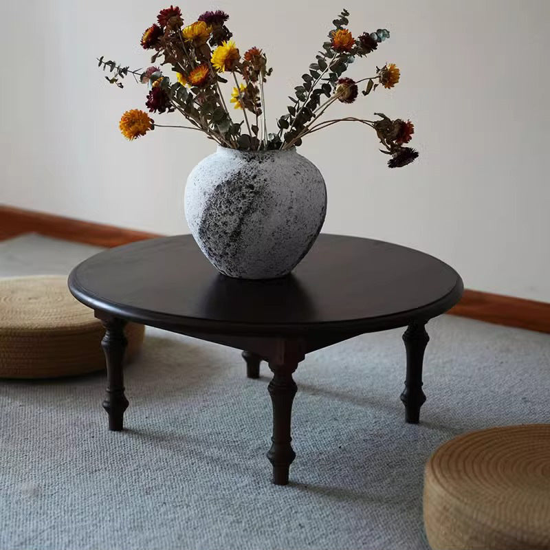 Modern Shabby Chic Pine Wood Round Tatami Bay Window Coffee Table 1-Tier For Living Room
