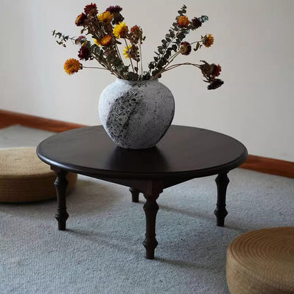 Modern Shabby Chic Pine Wood Round Tatami Bay Window Coffee Table 1-Tier For Living Room