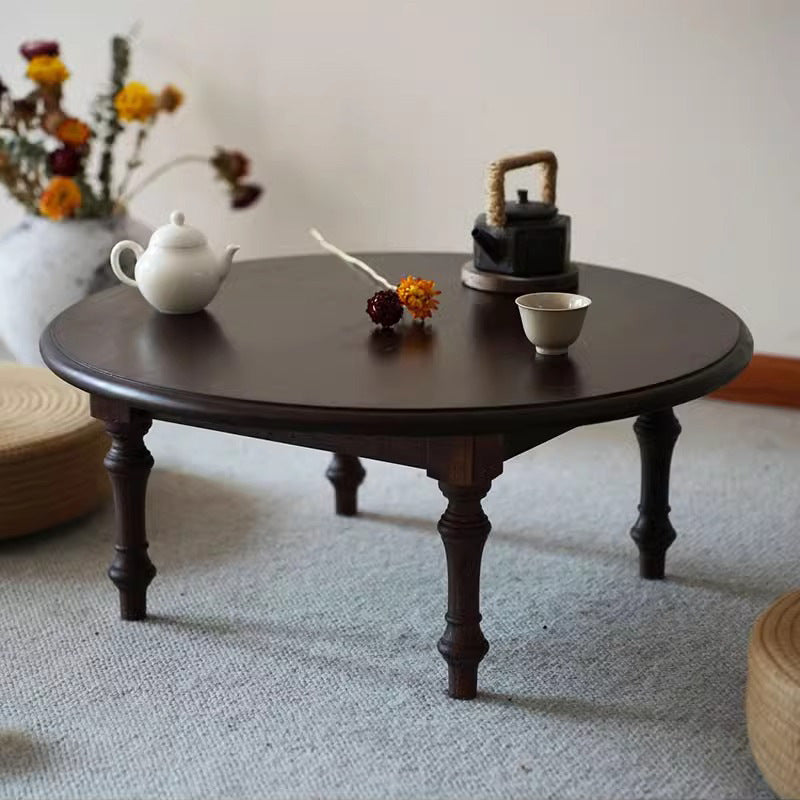 Modern Shabby Chic Pine Wood Round Tatami Bay Window Coffee Table 1-Tier For Living Room
