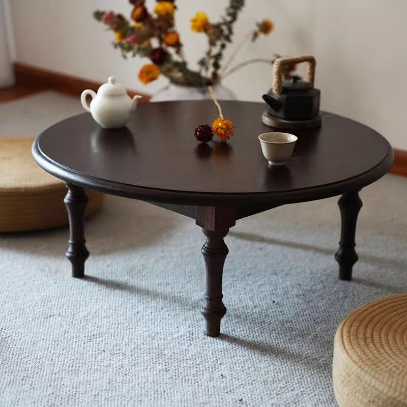 Modern Shabby Chic Pine Wood Round Tatami Bay Window Coffee Table 1-Tier For Living Room