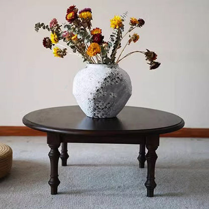 Modern Shabby Chic Pine Wood Round Tatami Bay Window Coffee Table 1-Tier For Living Room