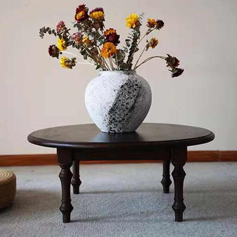 Modern Shabby Chic Pine Wood Round Tatami Bay Window Coffee Table 1-Tier For Living Room