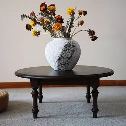 Modern Shabby Chic Pine Wood Round Tatami Bay Window Coffee Table 1-Tier For Living Room