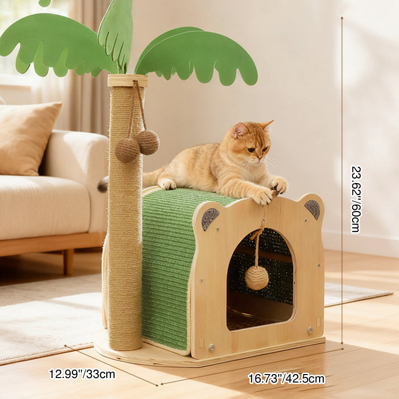 Traditional Rustic Multi-layer Board Sisal Rope Coconut Tree Cat Tower 1-Cabinet For Living Room