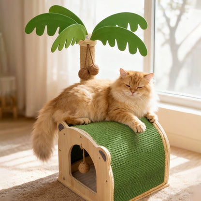 Traditional Rustic Multi-layer Board Sisal Rope Coconut Tree Cat Tower 1-Cabinet For Living Room