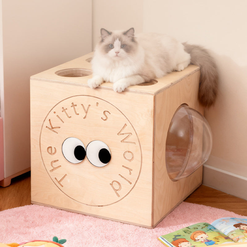 Modern Minimalist Solid Wood Multi-Layer Board Acrylic Square Cat Bed 1-Cabinet For Living Room