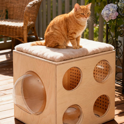 Modern Minimalist Solid Wood Multi-Layer Board Acrylic Square Cat Bed 1-Cabinet For Living Room