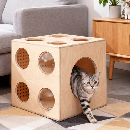 Modern Minimalist Solid Wood Multi-Layer Board Acrylic Square Cat Bed 1-Cabinet For Living Room