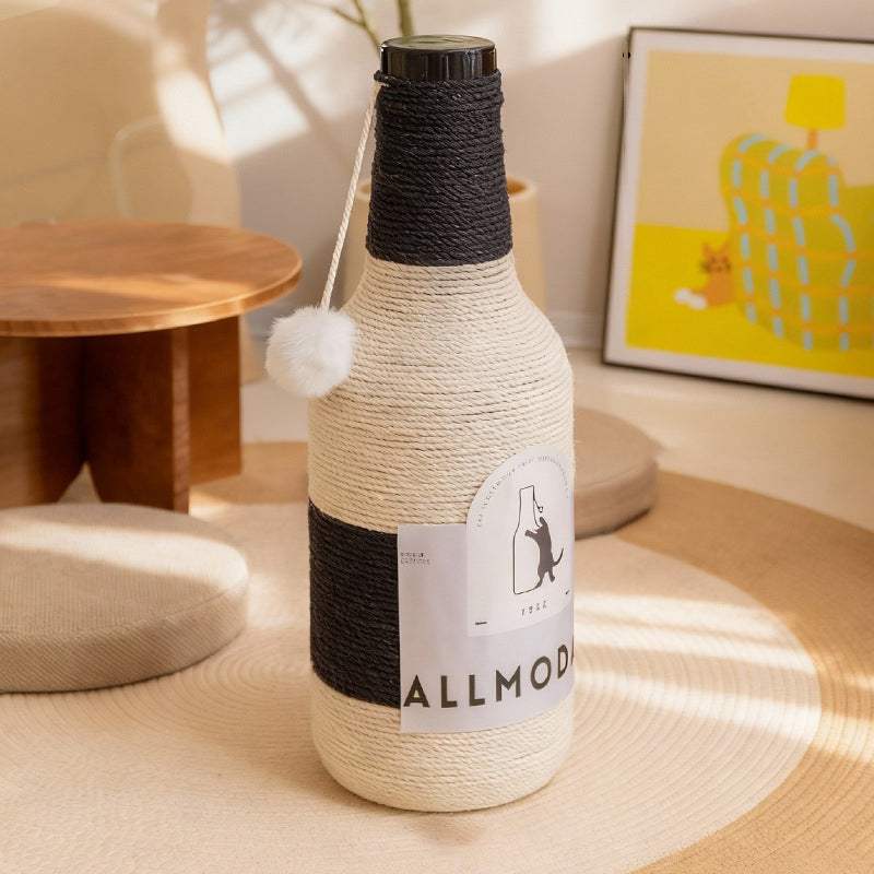 Modern Art Deco Wooden Board Sisal Rope Wine Bottle Cat Tower 1-Rotating Base For Living Room