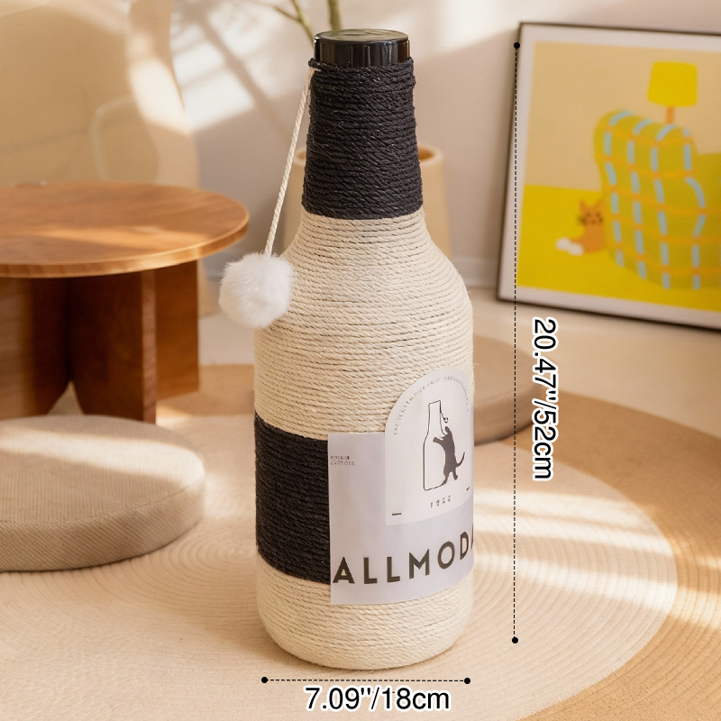 Modern Art Deco Wooden Board Sisal Rope Wine Bottle Cat Tower 1-Rotating Base For Living Room