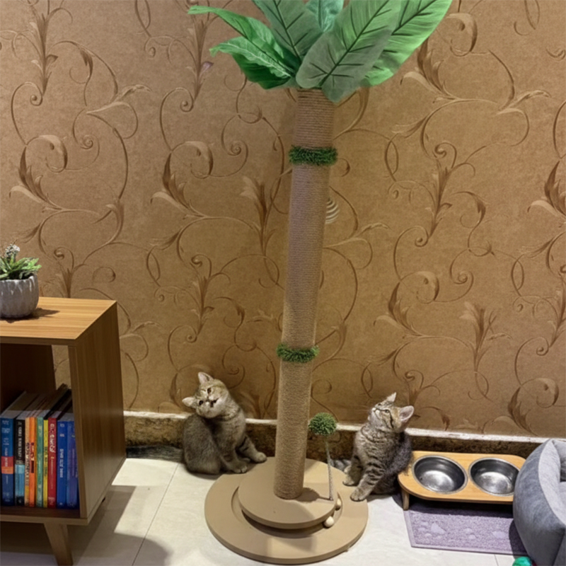 Traditional Rustic Sisal Rope Solid Wood MDF Tree Hard-Wearing Cat Tower 1-Rotating Base For Living Room