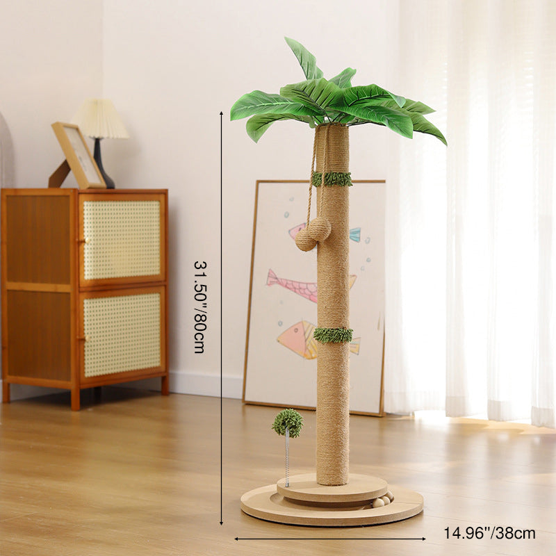 Traditional Rustic Sisal Rope Solid Wood MDF Tree Hard-Wearing Cat Tower 1-Rotating Base For Living Room