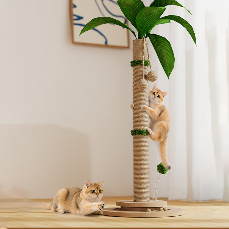 Traditional Rustic Sisal Rope Solid Wood MDF Tree Hard-Wearing Cat Tower 1-Rotating Base For Living Room