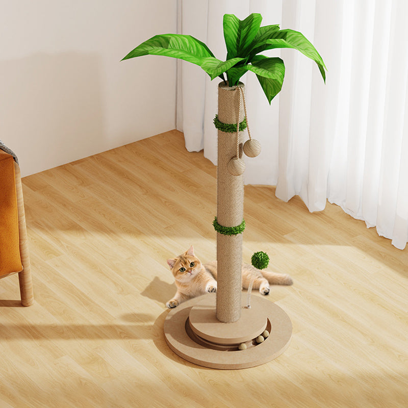 Traditional Rustic Sisal Rope Solid Wood MDF Tree Hard-Wearing Cat Tower 1-Rotating Base For Living Room