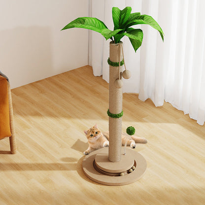 Traditional Rustic Sisal Rope Solid Wood MDF Tree Hard-Wearing Cat Tower 1-Rotating Base For Living Room