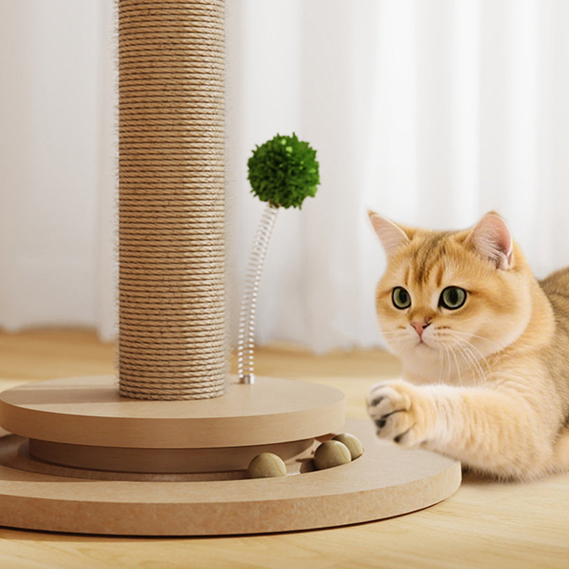 Traditional Rustic Sisal Rope Solid Wood MDF Tree Hard-Wearing Cat Tower 1-Rotating Base For Living Room