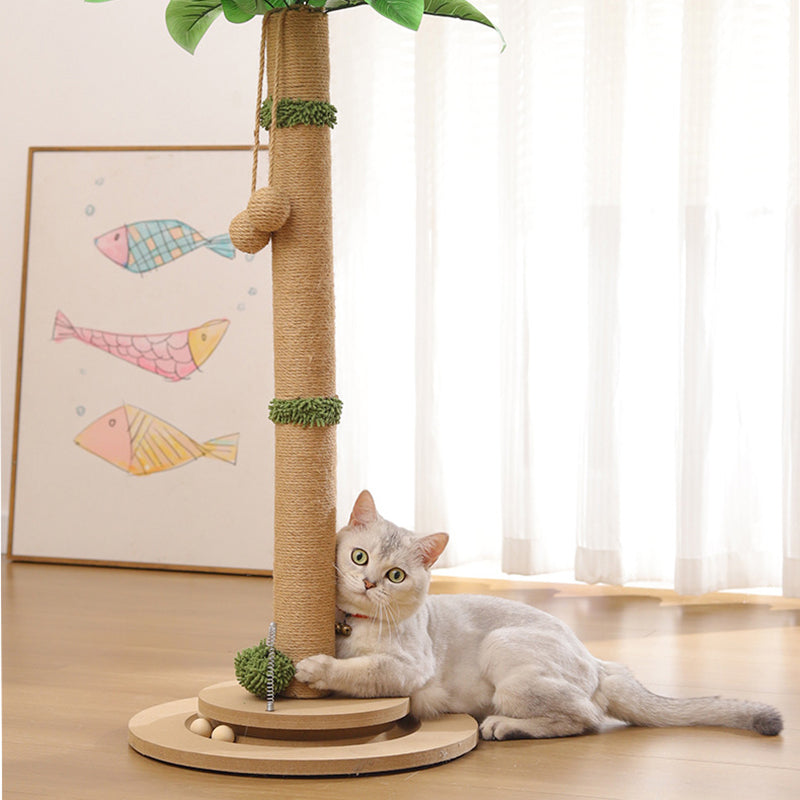 Traditional Rustic Sisal Rope Solid Wood MDF Tree Hard-Wearing Cat Tower 1-Rotating Base For Living Room