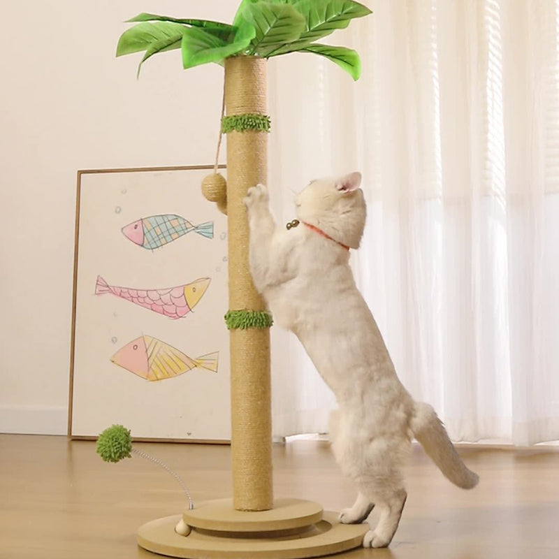Traditional Rustic Sisal Rope Solid Wood MDF Tree Hard-Wearing Cat Tower 1-Rotating Base For Living Room