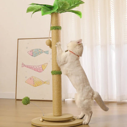 Traditional Rustic Sisal Rope Solid Wood MDF Tree Hard-Wearing Cat Tower 1-Rotating Base For Living Room