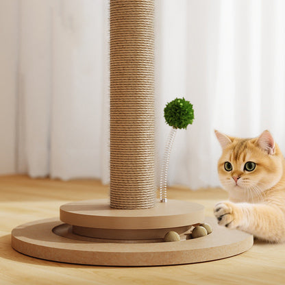 Traditional Rustic Sisal Rope Solid Wood MDF Tree Hard-Wearing Cat Tower 1-Rotating Base For Living Room