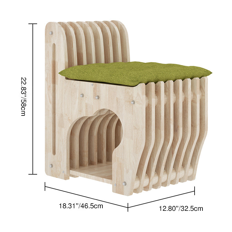 Modern Minimalist Rubberwood Wave Human-Pet Sharing Low Stool Backrest Armless For Living Room