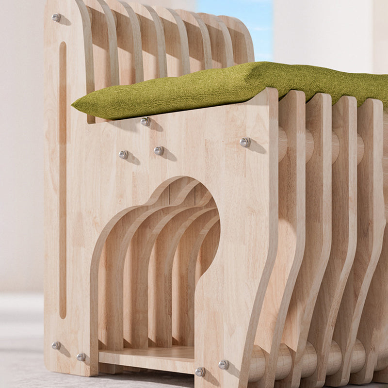 Modern Minimalist Rubberwood Wave Human-Pet Sharing Low Stool Backrest Armless For Living Room