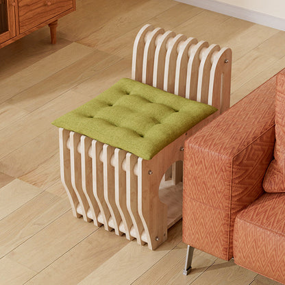 Modern Minimalist Rubberwood Wave Human-Pet Sharing Low Stool Backrest Armless For Living Room