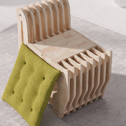 Modern Minimalist Rubberwood Wave Human-Pet Sharing Low Stool Backrest Armless For Living Room