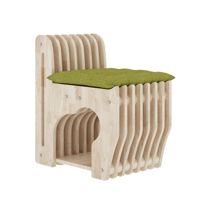 Modern Minimalist Rubberwood Wave Human-Pet Sharing Low Stool Backrest Armless For Living Room