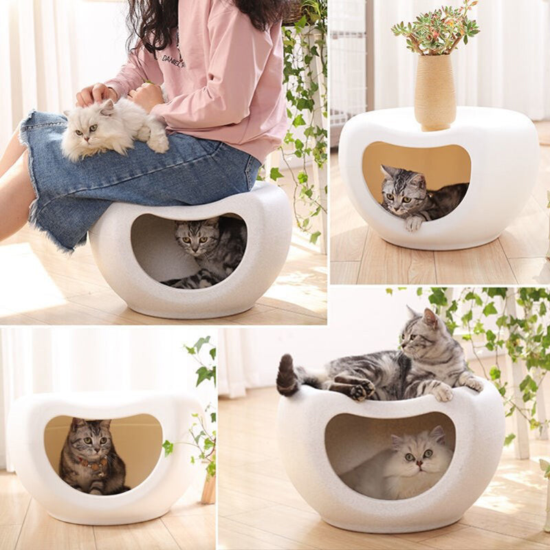 Modern Minimalist Crescent Shape PE Plastic Human-Pet Sharing Washable Cat Bed 1-Hole For Living Room