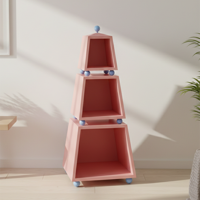 Contemporary Creative Pyramid MDF Dopamine Display Storage Shelf 3-Tier For Study