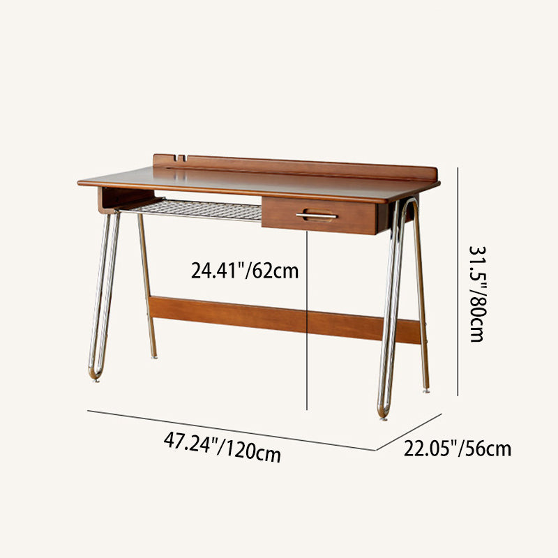 Traditional Vintage Boxwood Solid Wood Multi-Layer Board Stainless Steel Rectangular Desk 1-Drawer For Home Office