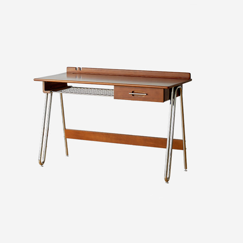 Traditional Vintage Boxwood Solid Wood Multi-Layer Board Stainless Steel Rectangular Desk 1-Drawer For Home Office