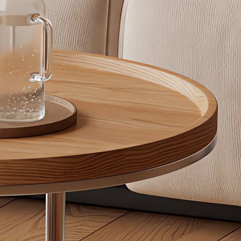 Contemporary Scandinavian Oval Iron Stainless Steel Saddle Leather PVC Panel Movable Coffee Table 2-Tier For Living Room